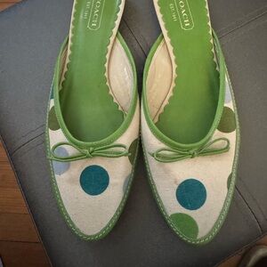 Coach Green and Blue Mules with Polka Dot Design